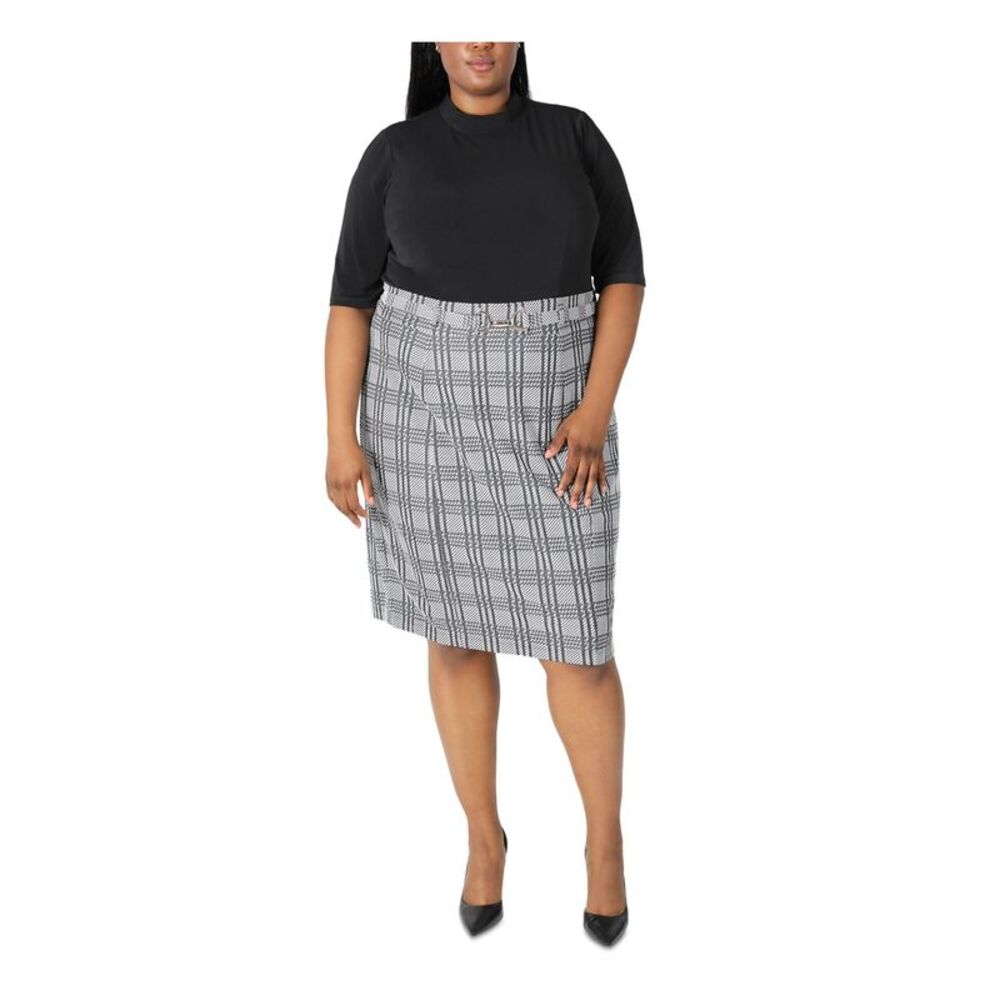 SIGNATURE BY ROBBIE BEE Womens Knit Belted Tie Elbow Sleeve Knee Length Dress